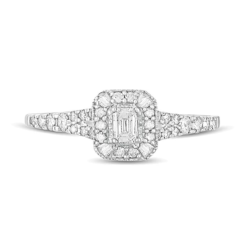 0.5 CT. TW Emerald-Cut Diamond Frame Vintage-Style Engagement Ring in 10K White Gold