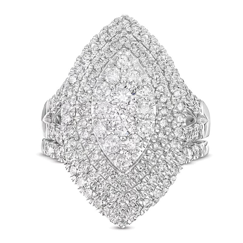 2.0 CT. TW Marquise Multi-Diamond Double Frame Split Shank Bridal Set in 14K White Gold