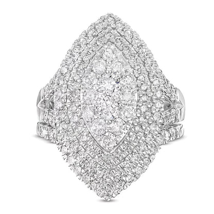 2.0 CT. TW Marquise Multi-Diamond Double Frame Split Shank Bridal Set in 14K White Gold