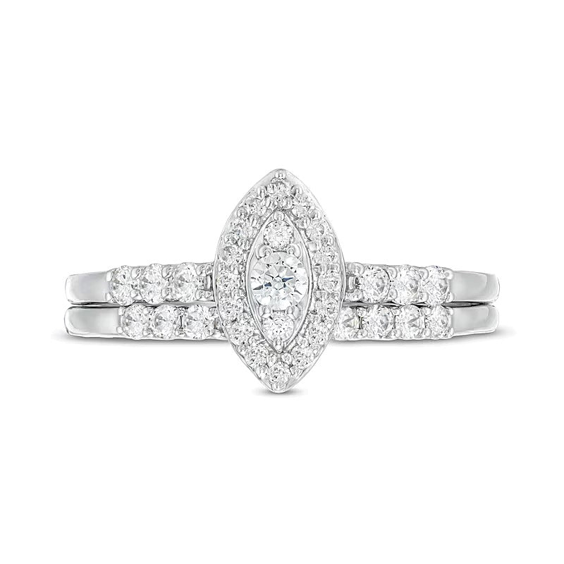 0.5 CT. TW Marquise-Shaped Multi-Diamond Frame Bridal Set in 10K White Gold