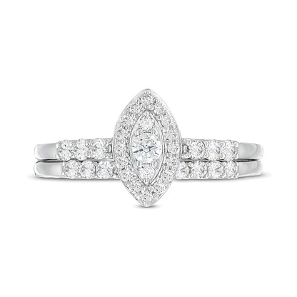 0.5 CT. TW Marquise-Shaped Multi-Diamond Frame Bridal Set in 10K White Gold