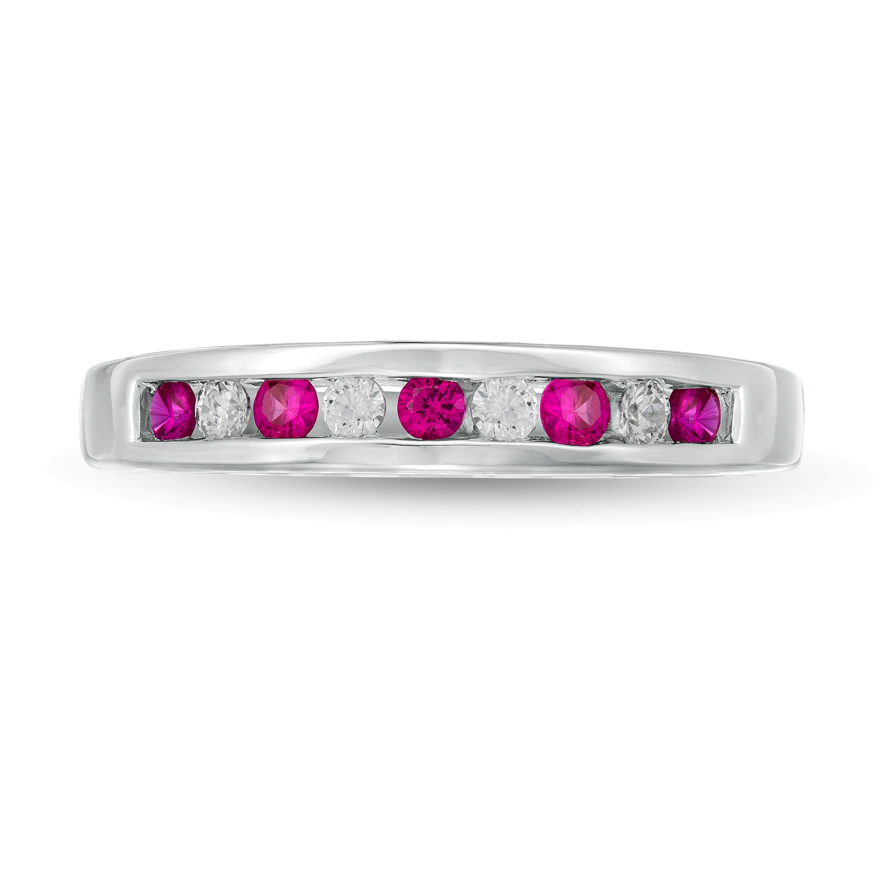 Ruby and 0.13 CT. TW Diamond Channel-Set Alternating Band in 14K White Gold