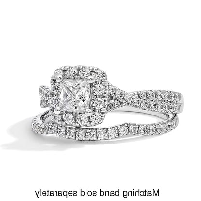 1.0 CT. TW Princess-Cut Lab-Grown Diamond Cushion Frame Crossover Shank Engagement Ring in 14K White Gold