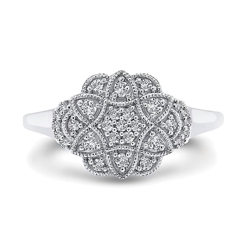 0.2 CT. TW Multi-Diamond Flower Frame Vintage-Style Ring in 10K White Gold