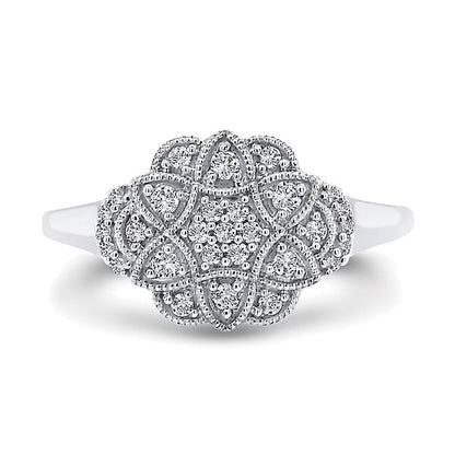 0.2 CT. TW Multi-Diamond Flower Frame Vintage-Style Ring in 10K White Gold