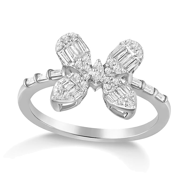 0.5 CT. TW Multi-Diamond Butterfly Ring in 10K White Gold