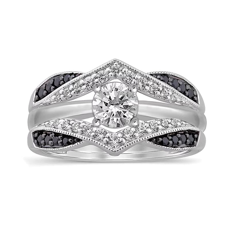 0.33 CT. TW Enhanced Black and White Diamond Vintage-Style Solitaire Enhancer in 14K White Gold