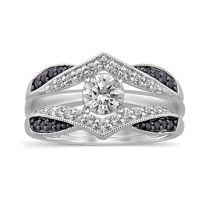 0.33 CT. TW Enhanced Black and White Diamond Vintage-Style Solitaire Enhancer in 14K White Gold