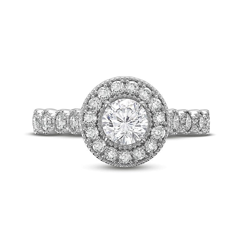 1.25 CT. TW Diamond Beaded Frame Engagement Ring in 14K White Gold (I/I2)