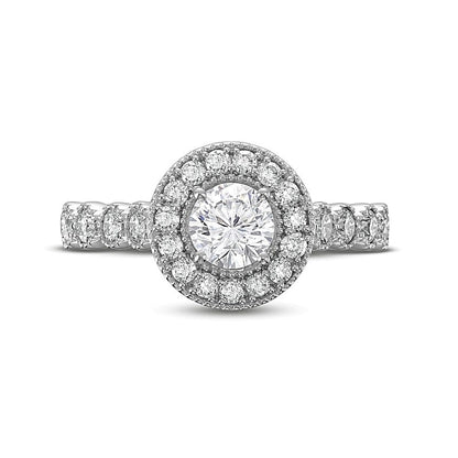 1.25 CT. TW Diamond Beaded Frame Engagement Ring in 14K White Gold (I/I2)
