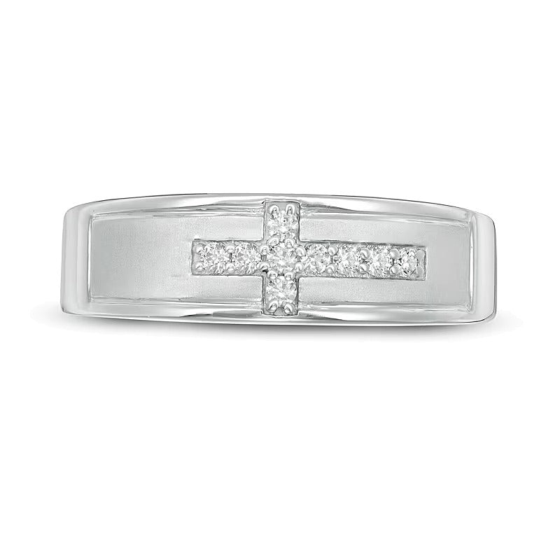 0.13 CT. TW Diamond Sideways Cross Wedding Band in Sterling Silver