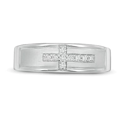 0.13 CT. TW Diamond Sideways Cross Wedding Band in Sterling Silver