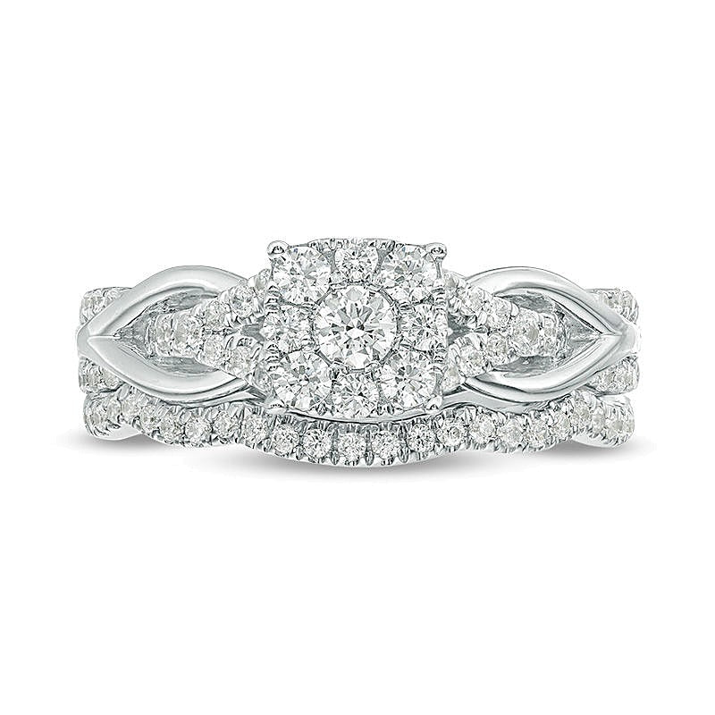 0.63 CT. TW Diamond Square Frame Knot Shank Bridal Set in 14K White Gold