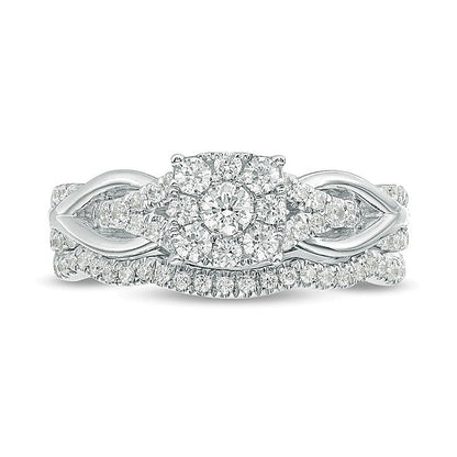 0.63 CT. TW Diamond Square Frame Knot Shank Bridal Set in 14K White Gold