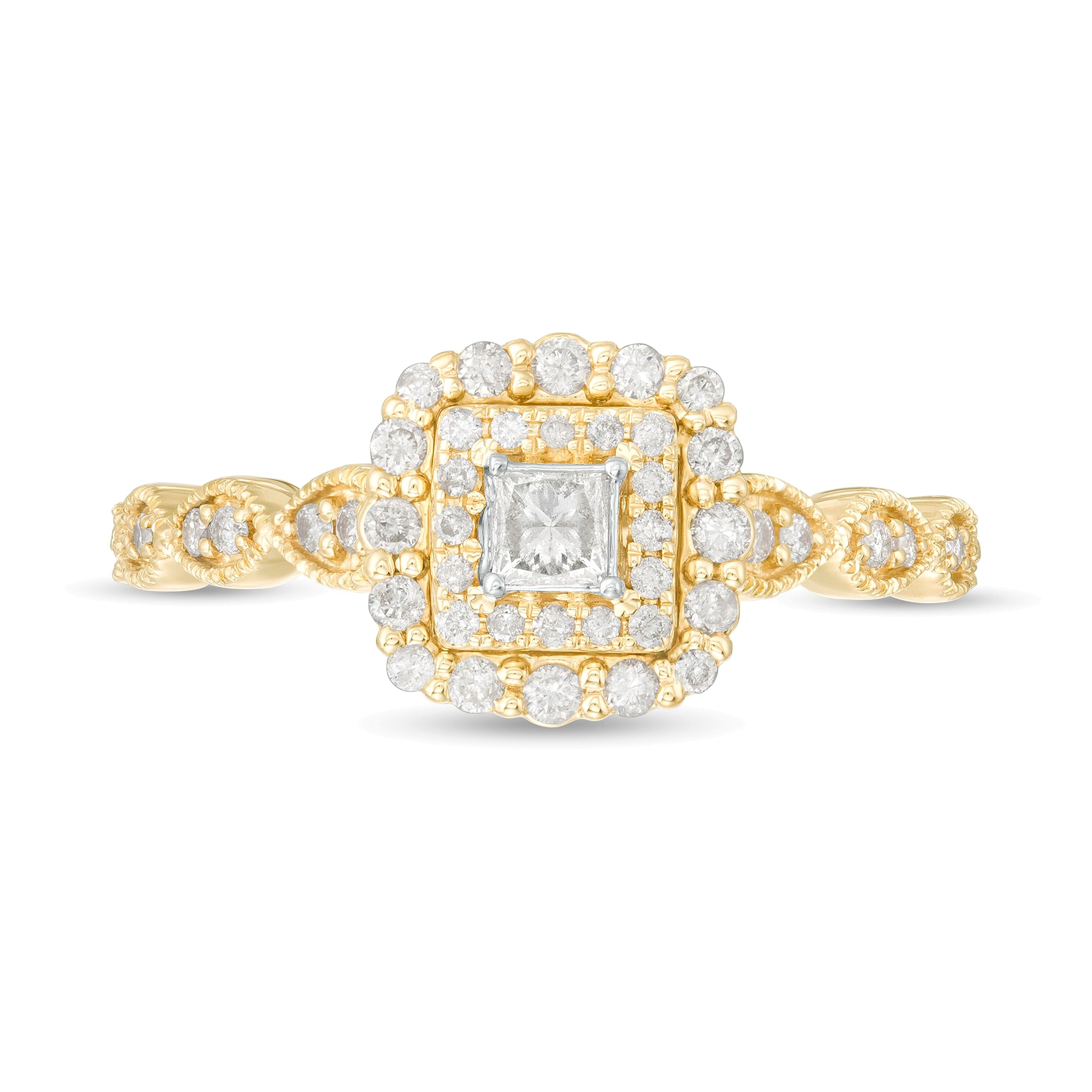 0.38 CT. TW Princess-Cut Diamond Double Frame Art Deco Vintage-Style Engagement Ring in 10K Gold