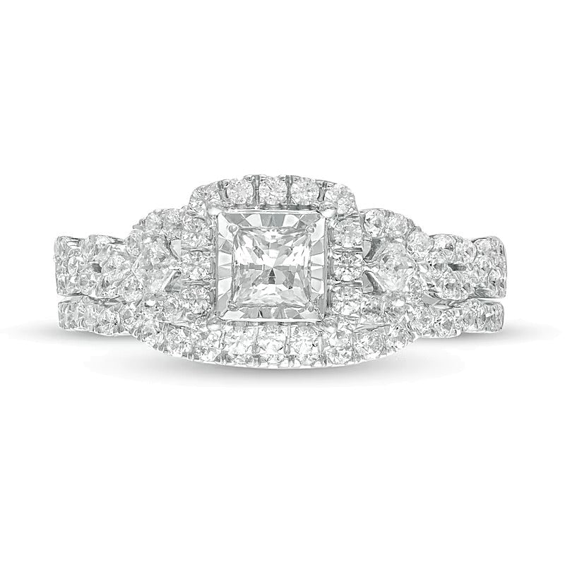 1.0 CT. TW Princess-Cut Diamond Frame Twist Shank Bridal Set in 10K Two-Tone Gold