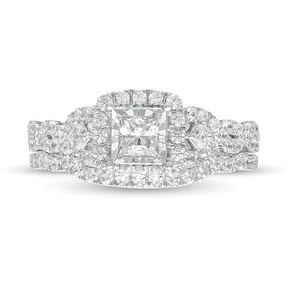 1.0 CT. TW Princess-Cut Diamond Frame Twist Shank Bridal Set in 10K Two-Tone Gold