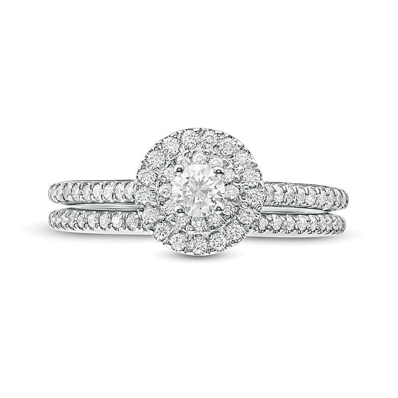 0.5 CT. TW Diamond Double Frame Bridal Set in 14K White Gold