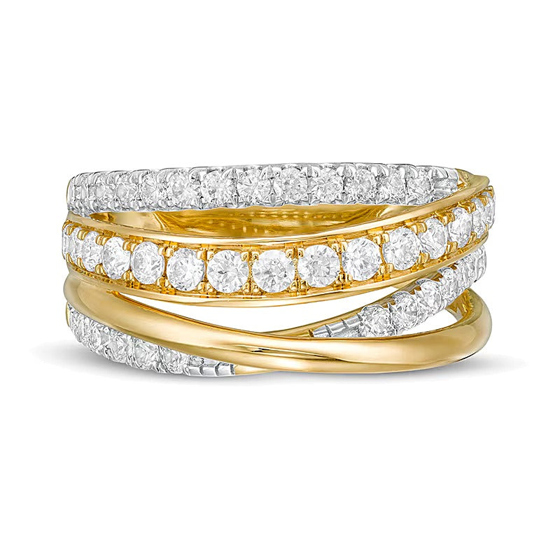 1.0 CT. TW Diamond Cross-Over Multi-Row Ring in 10K Gold
