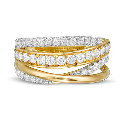 1.0 CT. TW Diamond Cross-Over Multi-Row Ring in 10K Gold