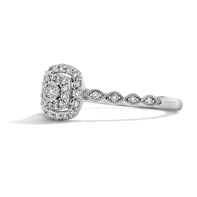 0.25 CT. TW Diamond Double Cushion Frame Promise Ring in 10K White Gold