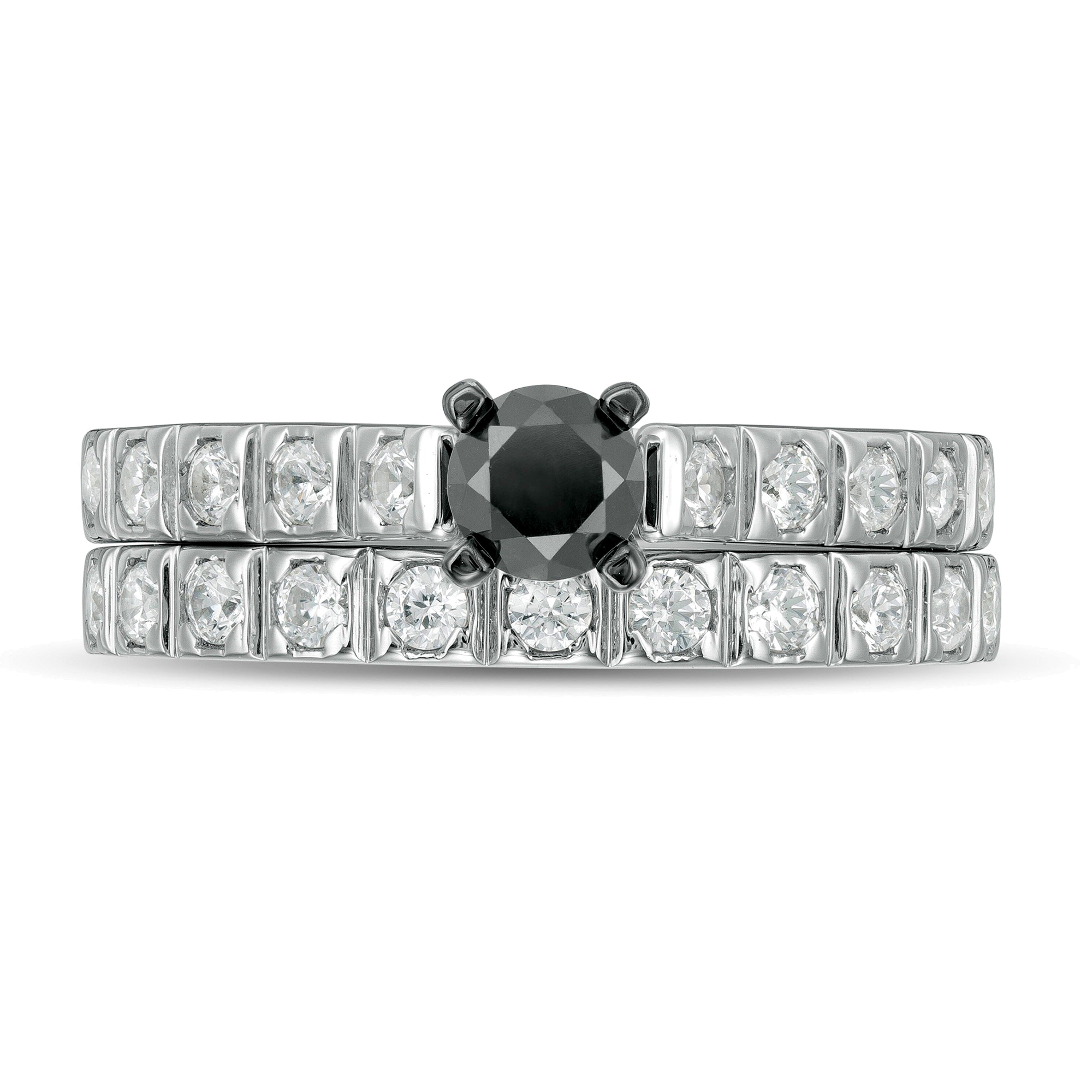 1.0 CT. TW Enhanced Black and White Diamond Bridal Set in 10K White Gold