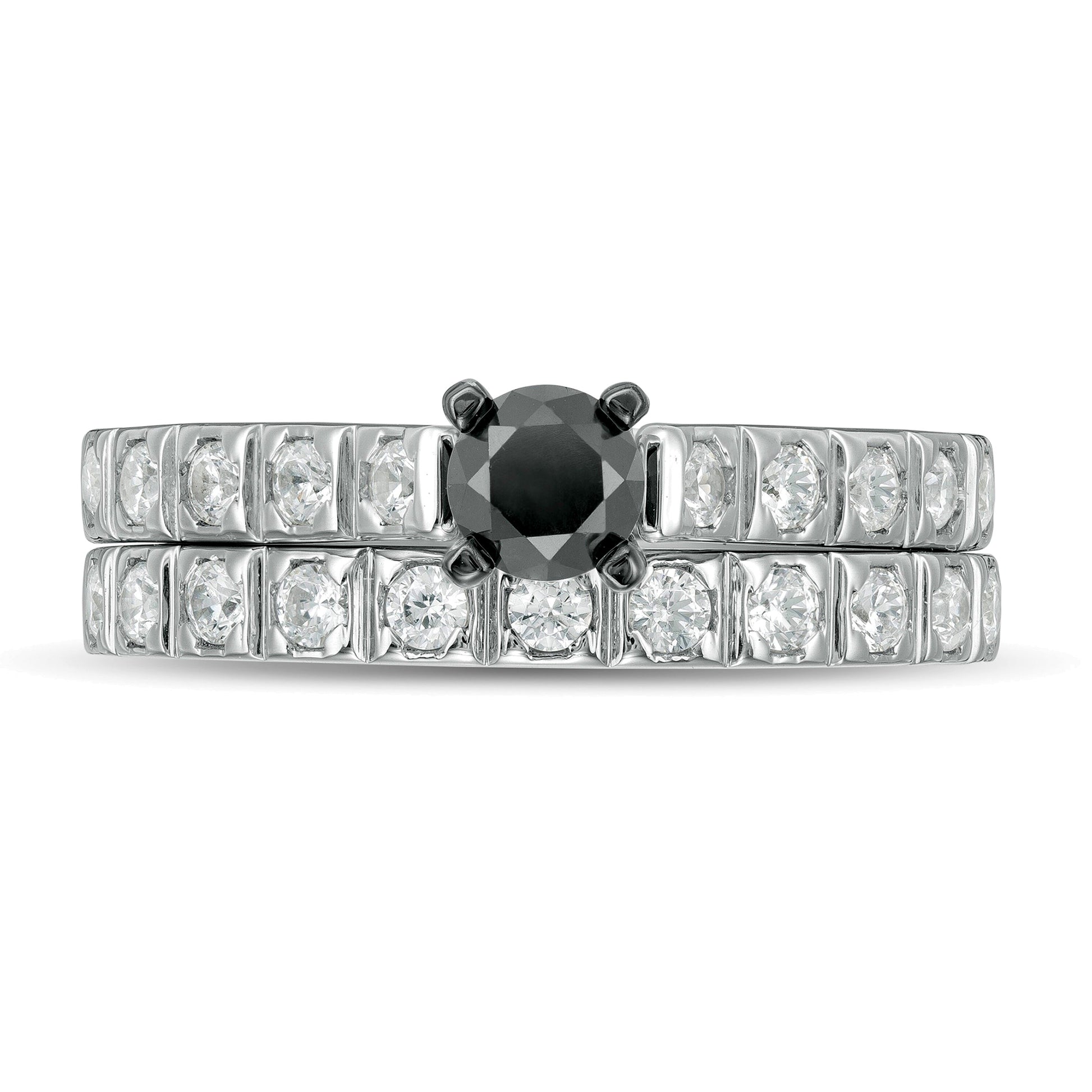 1.0 CT. TW Enhanced Black and White Diamond Bridal Set in 10K White Gold