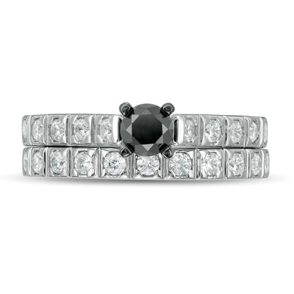 1.0 CT. TW Enhanced Black and White Diamond Bridal Set in 10K White Gold