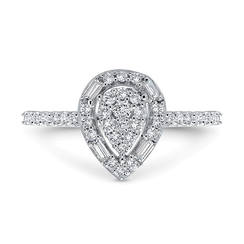 0.5 CT. TW Pear Multi-Diamond Teardrop Frame Ring in 10K White Gold