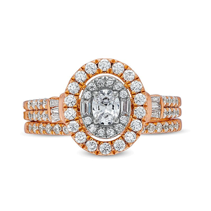 1.0 CT. TW Oval Diamond Double Row Bridal Set in 10K Rose Gold