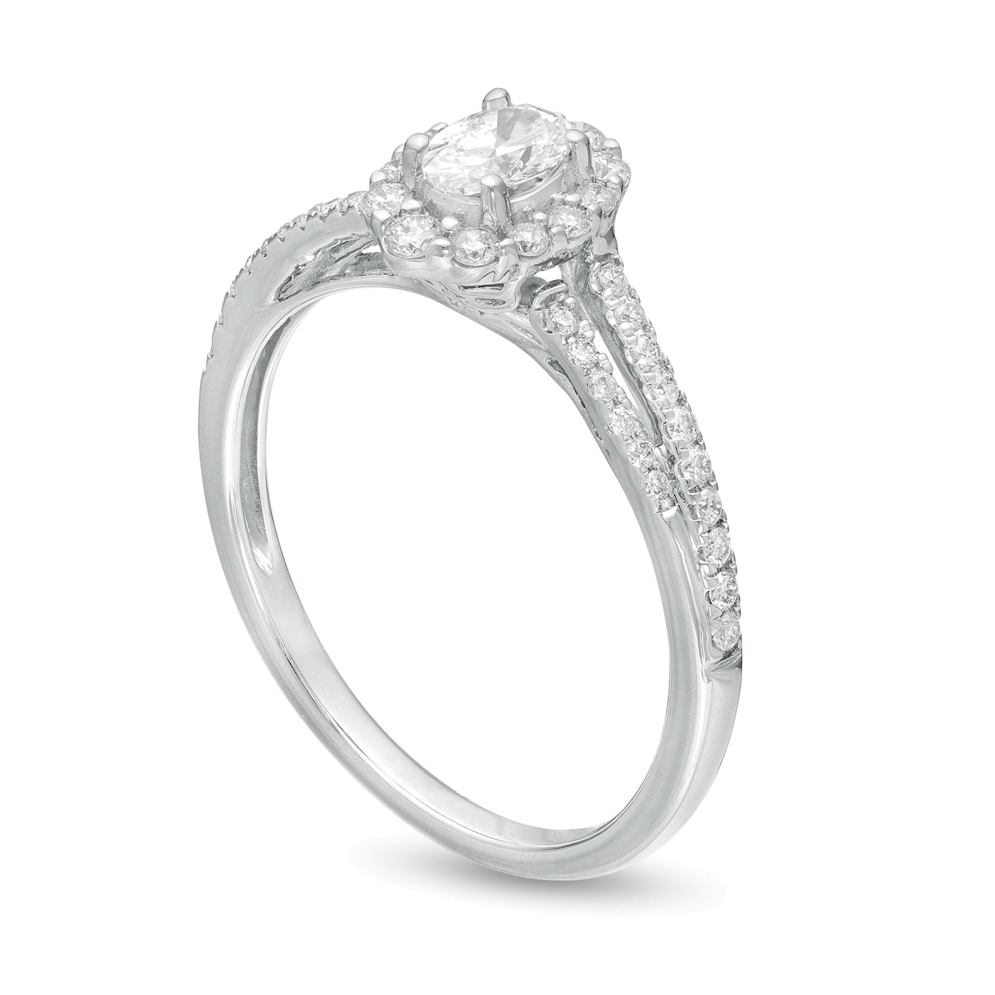 0.5 CT. TW Oval Diamond Frame Split Shank Engagement Ring in 10K White Gold