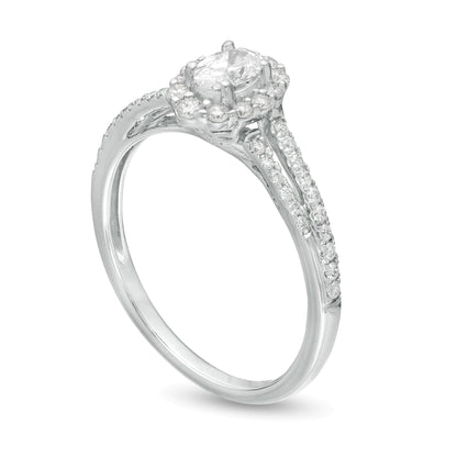 0.5 CT. TW Oval Diamond Frame Split Shank Engagement Ring in 10K White Gold