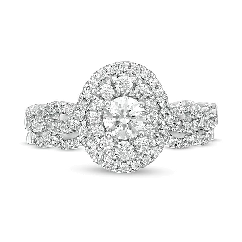 1.0 CT. TW Diamond Double Oval Frame Twist Shank Bridal Set in 10K White Gold