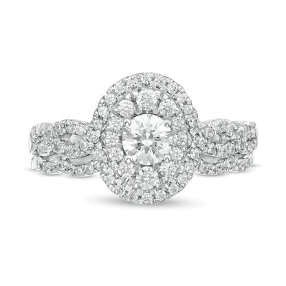 1.0 CT. TW Diamond Double Oval Frame Twist Shank Bridal Set in 10K White Gold