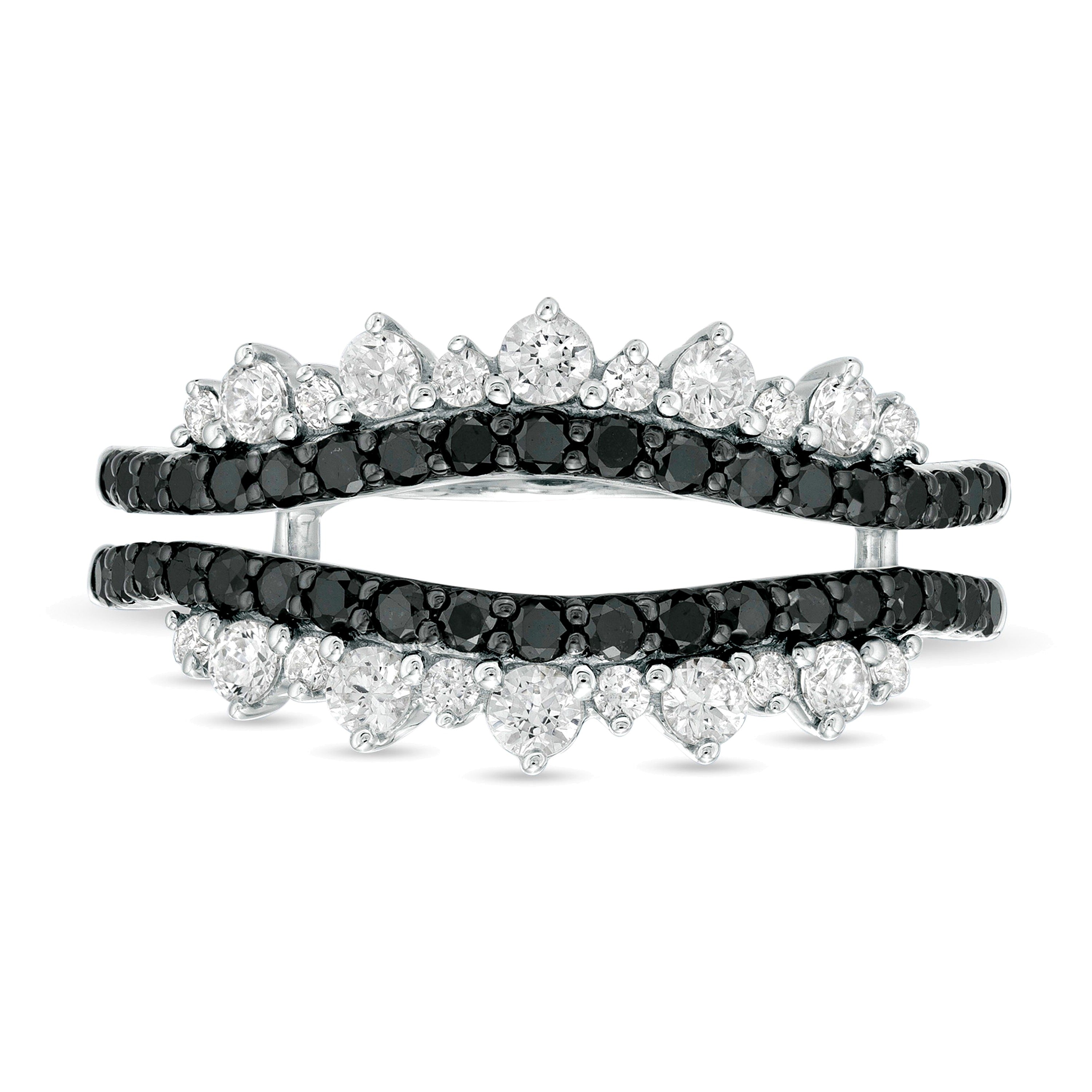 0.75 CT. TW Enhanced Black and White Diamond Tiara Style Solitaire Enhancer in 10K White Gold