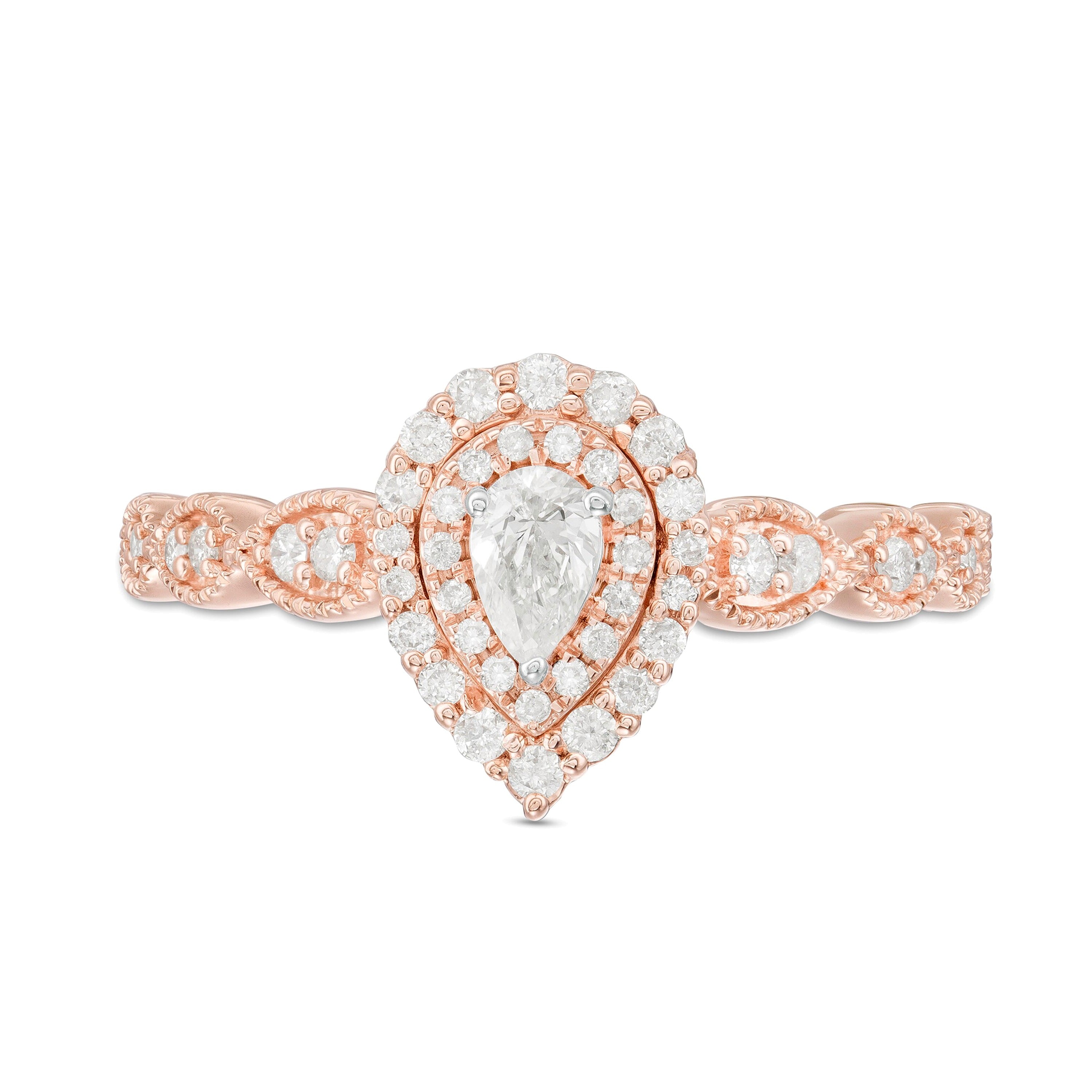 0.38 CT. TW Pear-Shaped Diamond Double Frame Art Deco Vintage-Style Engagement Ring in 10K Rose Gold