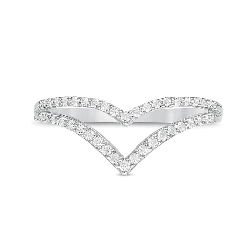 0.25 CT. TW Diamond Double Chevron Split Shank Anniversary Band in 10K White Gold