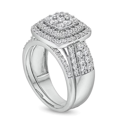 1.33 CT. TW Cushion Multi-Diamond Bow-Tie Bridal Set in 10K White Gold