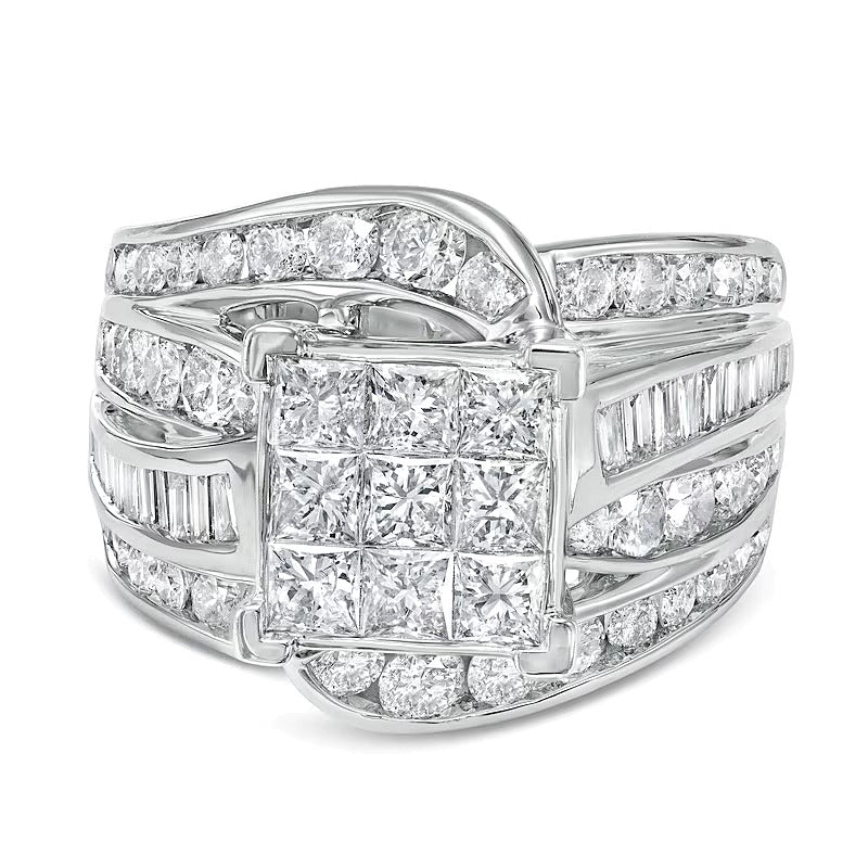 3.0 CT. TW Princess-Cut Multi-Diamond Multi-Row Bypass Split Shank Engagement Ring in 14K White Gold