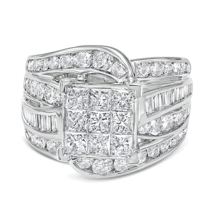 3.0 CT. TW Princess-Cut Multi-Diamond Multi-Row Bypass Split Shank Engagement Ring in 14K White Gold