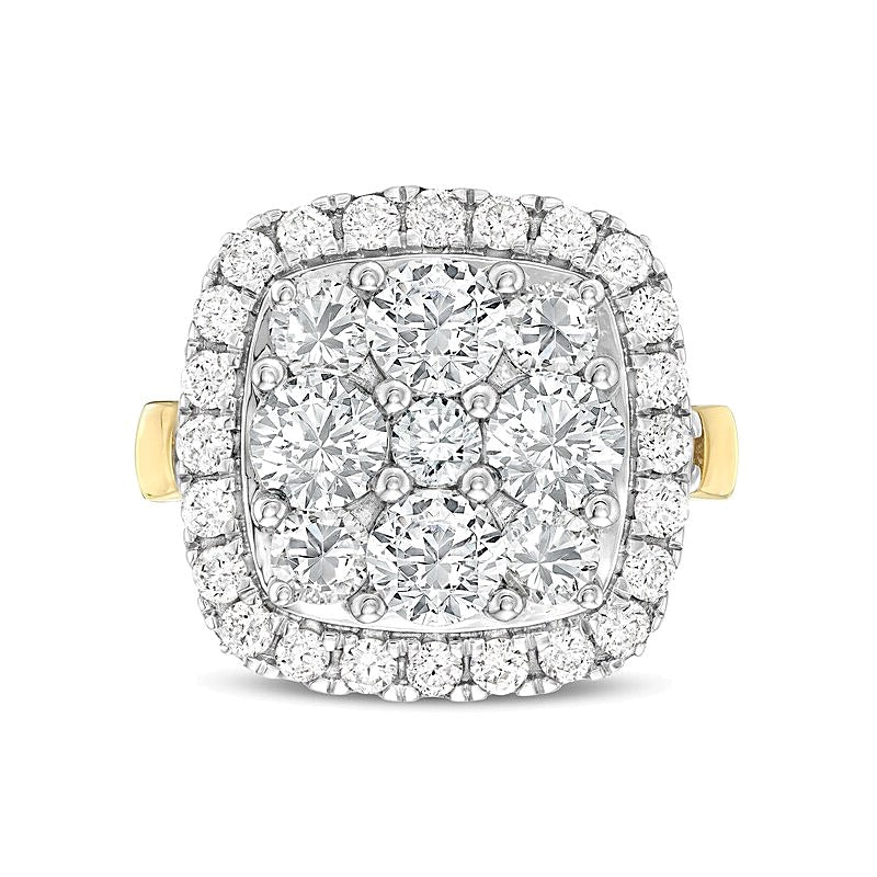 3.17 CT. TW Cushion-Shaped Multi-Diamond Frame Engagement Ring in 14K Gold