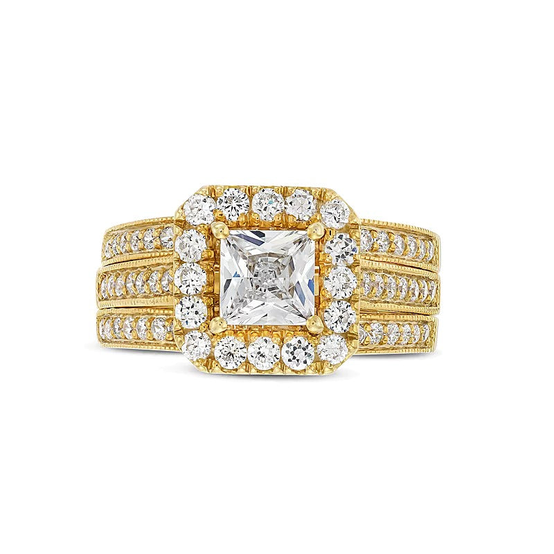 2.0 CT. TW Princess-Cut Lab-Grown Diamond Cushion-Shaped Frame Bridal Set in 14K Gold (F/VS2)