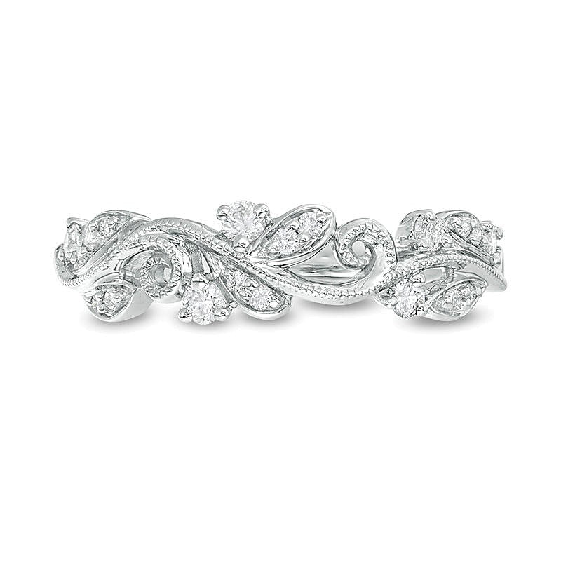 0.2 CT. TW Diamond Vine Vintage-Style Band in 10K White Gold