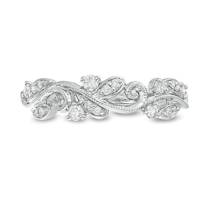 0.2 CT. TW Diamond Vine Vintage-Style Band in 10K White Gold
