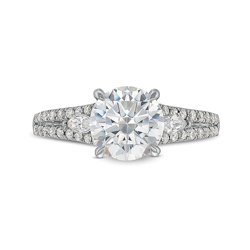 2.33 CT. TW Lab-Grown Diamond Leaf-Sides Split Shank Engagement Ring in 14K White Gold (F/VS2)