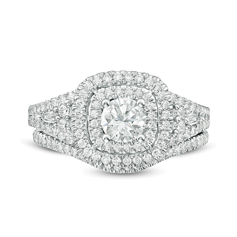 1.2 CT. TW Diamond Double Cushion Frame Bridal Set in 14K White Gold