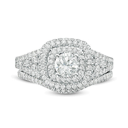 1.2 CT. TW Diamond Double Cushion Frame Bridal Set in 14K White Gold