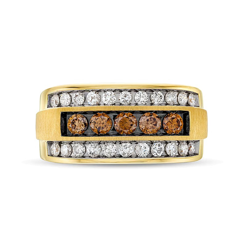 1.25 CT. TW Champagne and White Diamond Raised Five Stone Ring in 10K Gold