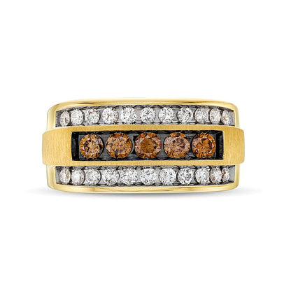 1.25 CT. TW Champagne and White Diamond Raised Five Stone Ring in 10K Gold