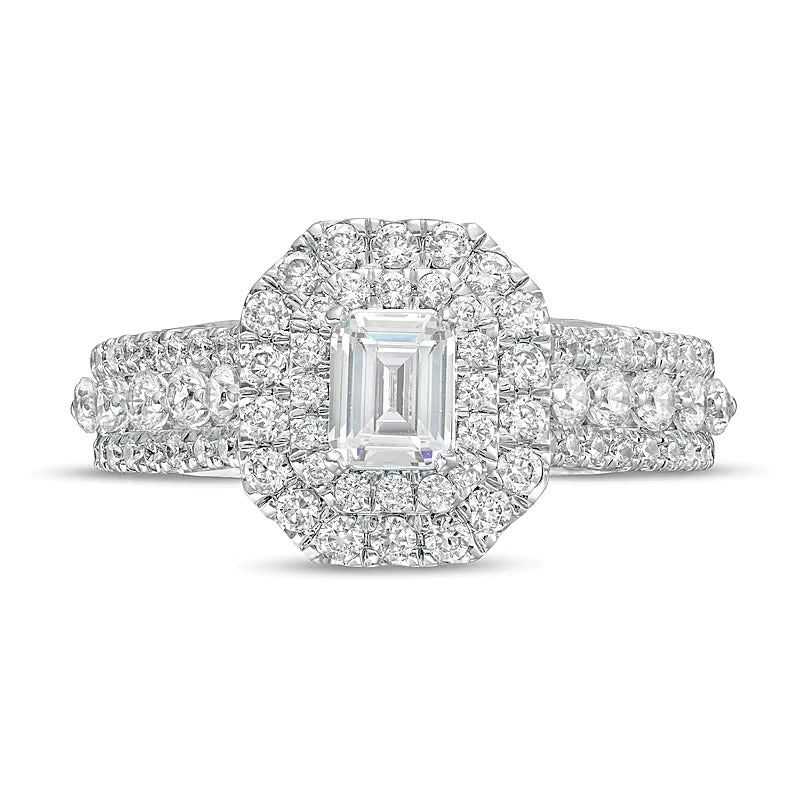 1.5 CT. TW Emerald-Cut Lab-Grown Diamond Double Frame Engagement Ring in 14K White Gold (F/VS2)